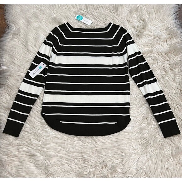 Pink Clover X Stich Fix Valencia Curved Hem Sweater Striped Olive/White SZ S - Picture 10 of 10